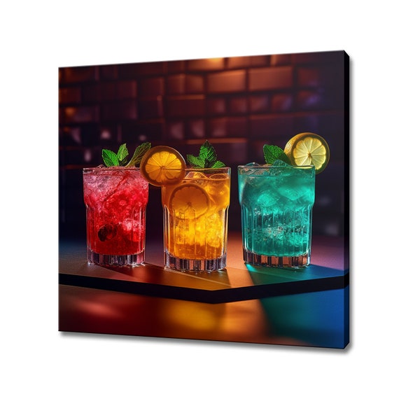Tropical Colourful Cocktails Glasses Print Art Drinks Kitchen Wall Art Bar Restaurant Wall Decor Alcoholic Drinks Colourful Print