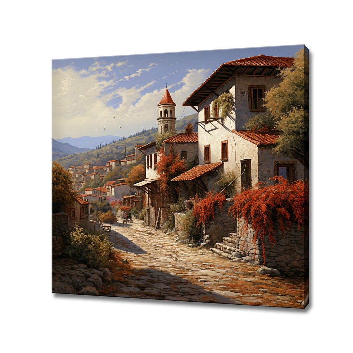 Country Village In Turkey Art Print Turkish Countryside Vintage Cottage Print Wall Hanging Picture Landscape Farmhouse Decor
