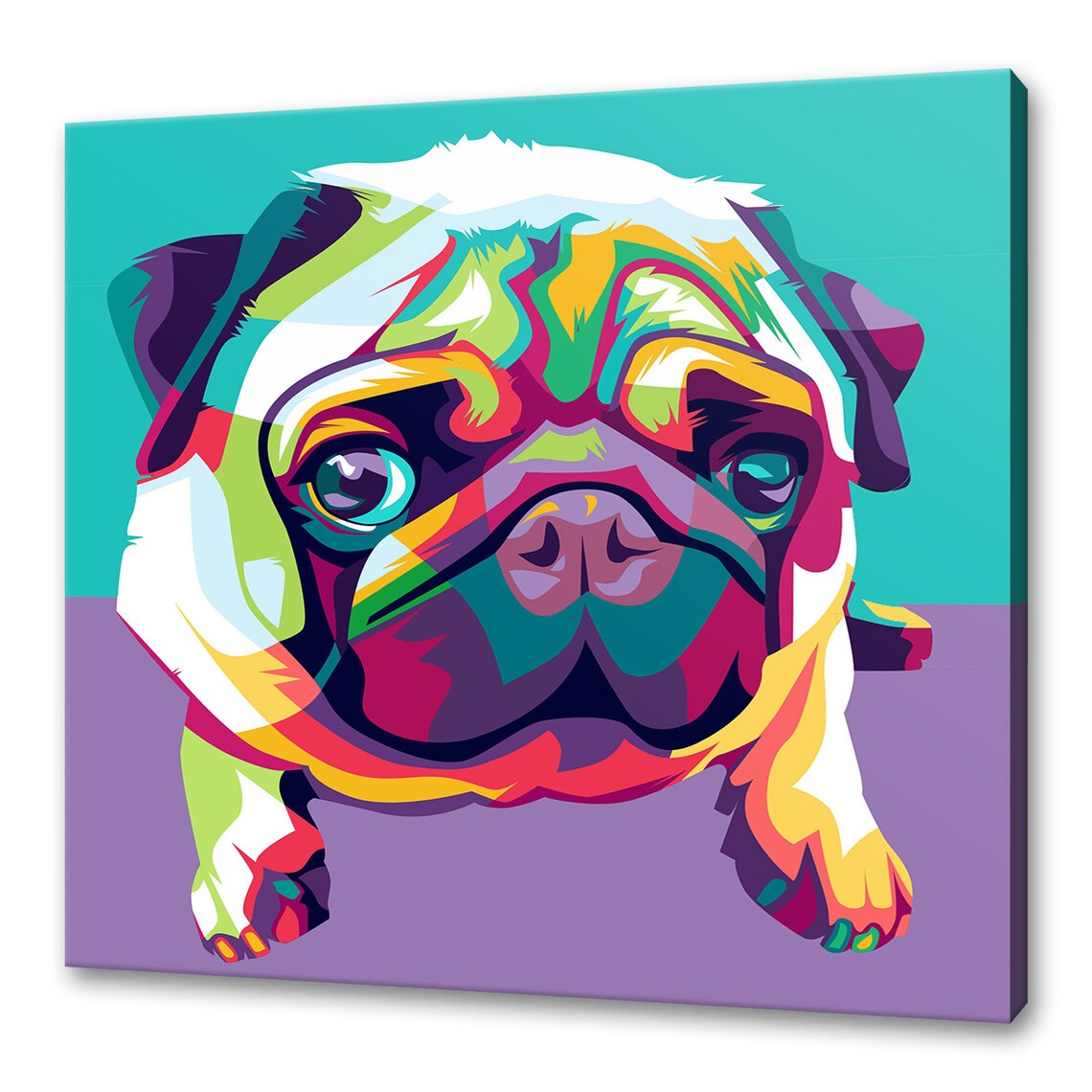 Colourful Pop Art Pug Dog Portrait Geometric Modern Pet Wall Art
