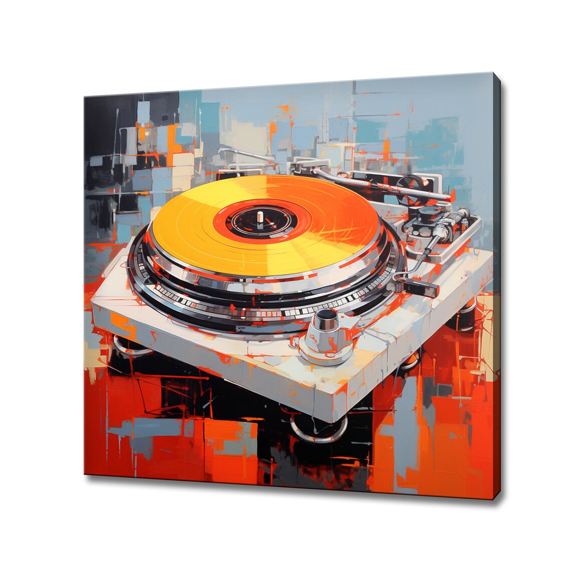 DJ Turntable Gold Vinyl Record Colorful Pop Art Music Studio Decor Wall Poster