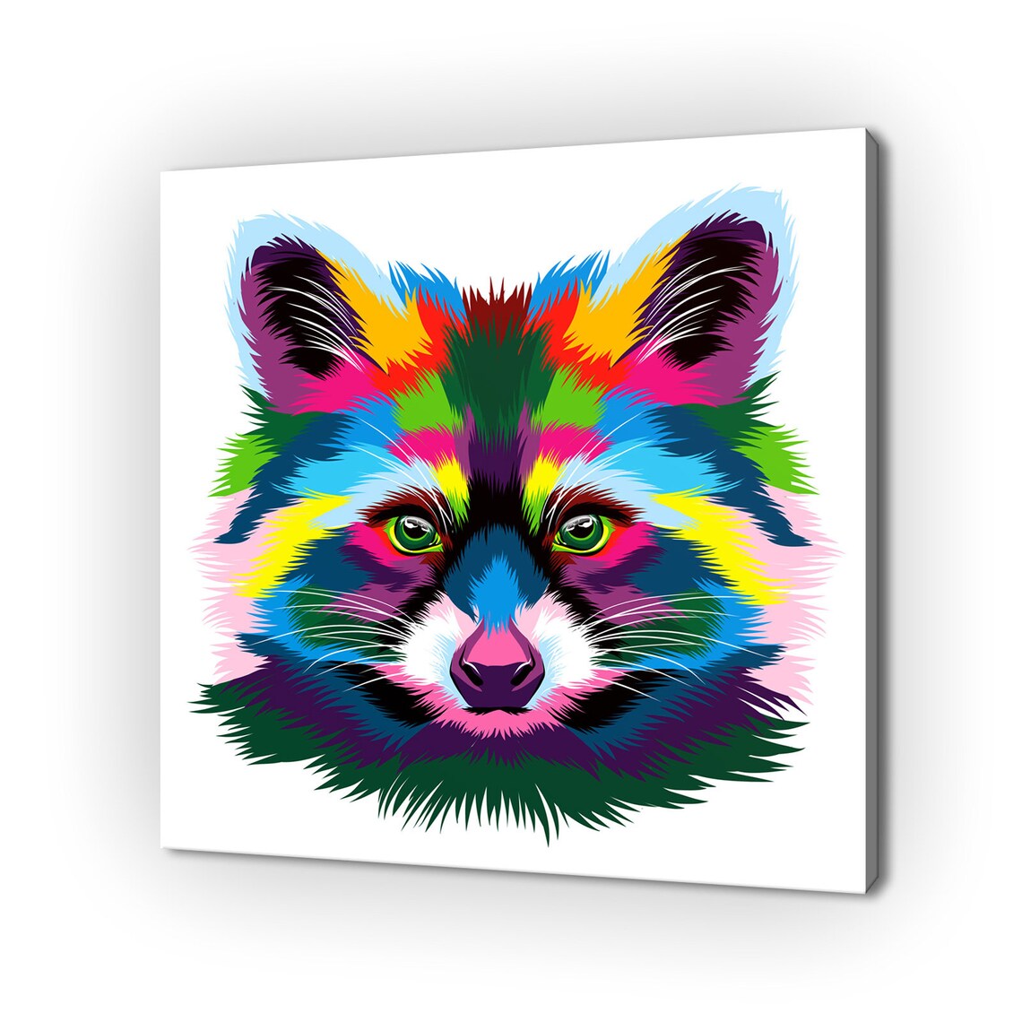 Colourful Rainbow Raccoon Face Pop Art Neon Pet Portrait Poster