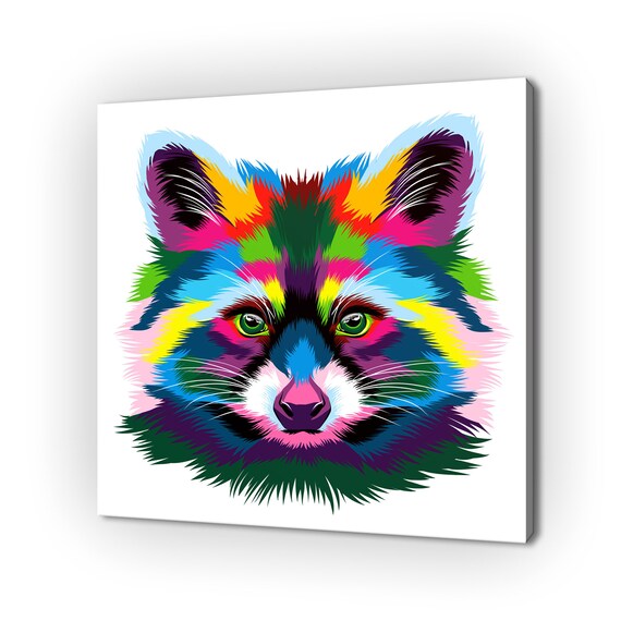 Colourful Rainbow Raccoon Face Pop Art Neon Pet Portrait Poster