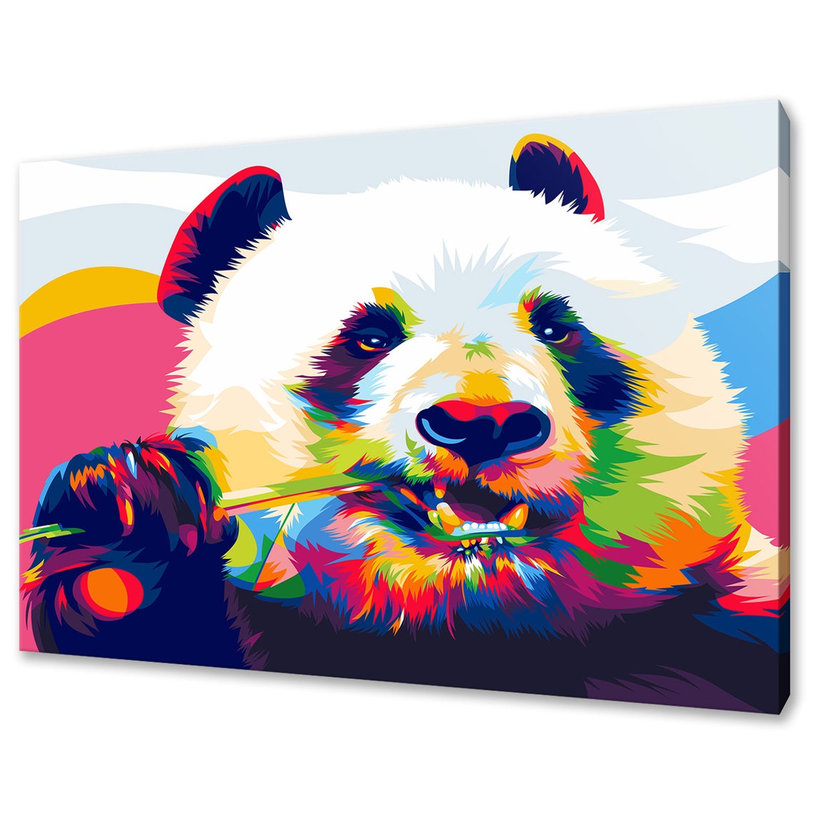 Giant Panda Eating Bamboo Rainbow Pop Art Portrait Wall Decor Poster