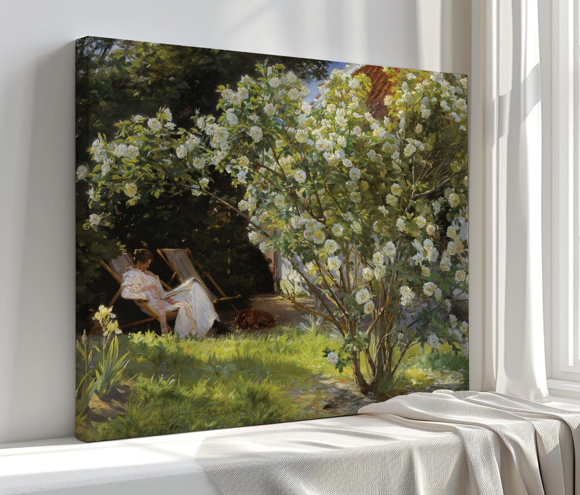 Rose Garden Deck Chair Sunny Summer Garden Classic Painting Print