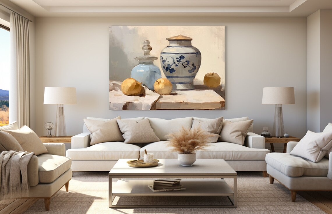 Blue White Porcelain Vases Apples Still Life Painting Poster - Image 2