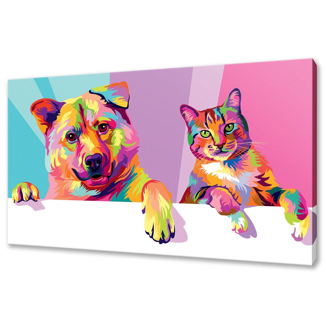 Dog and Cat Colorful Animals Wall Art Print
