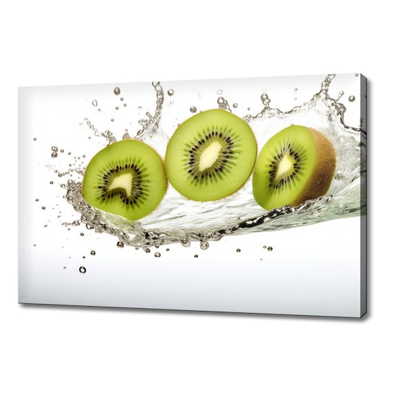 Sliced Kiwi Fruits Splashing In Water Print Fruits Lover Gift Kitchen Restaurant Wall Art Print Colourful Fruits Wall Decor