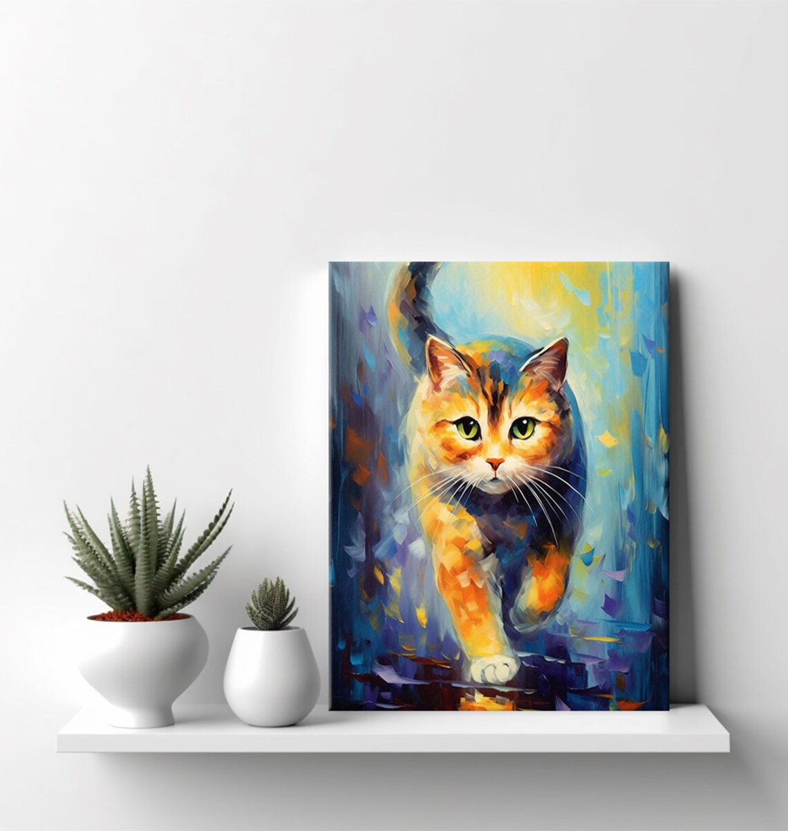 Orange Tabby Cat Walking Colorful Impressionist Painting Feline Art Print