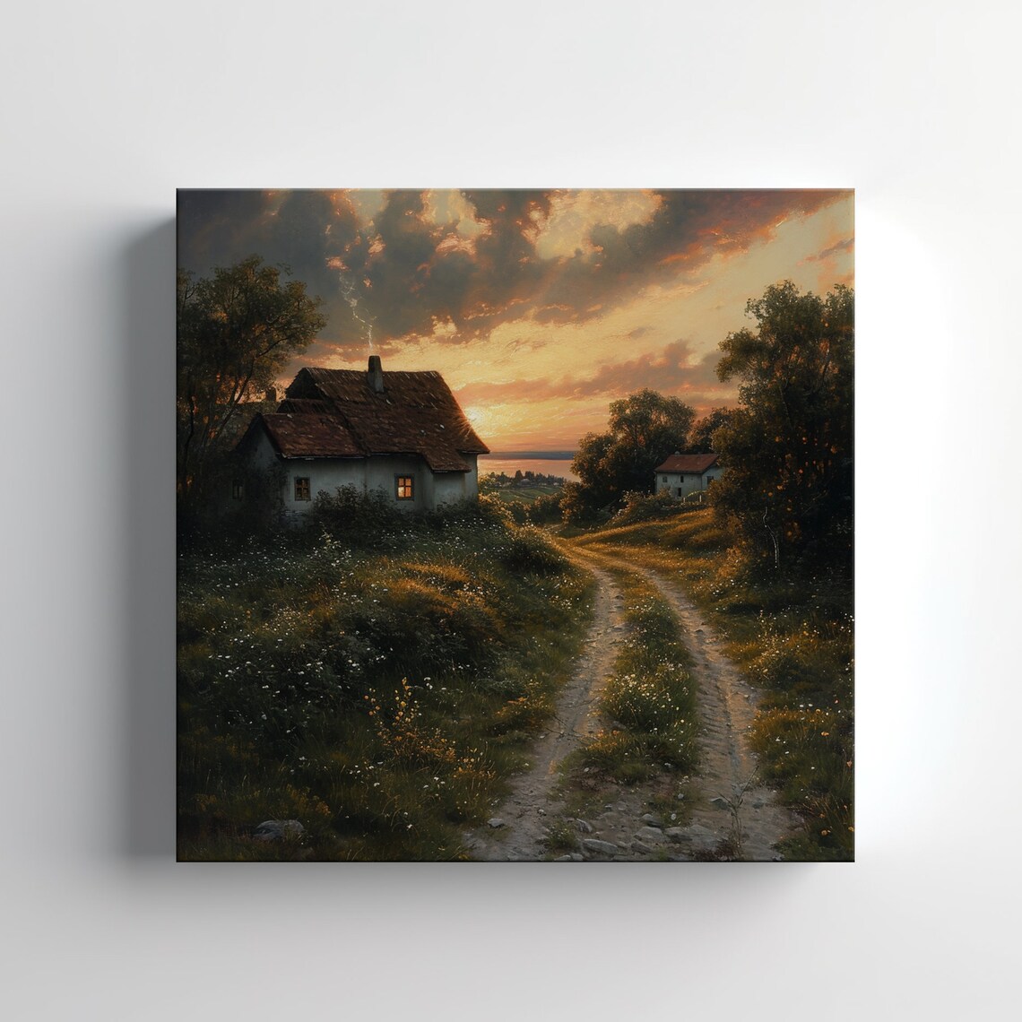 Cottage At Sunset Country Road Wildflower Landscape Travel Poster - Image 2