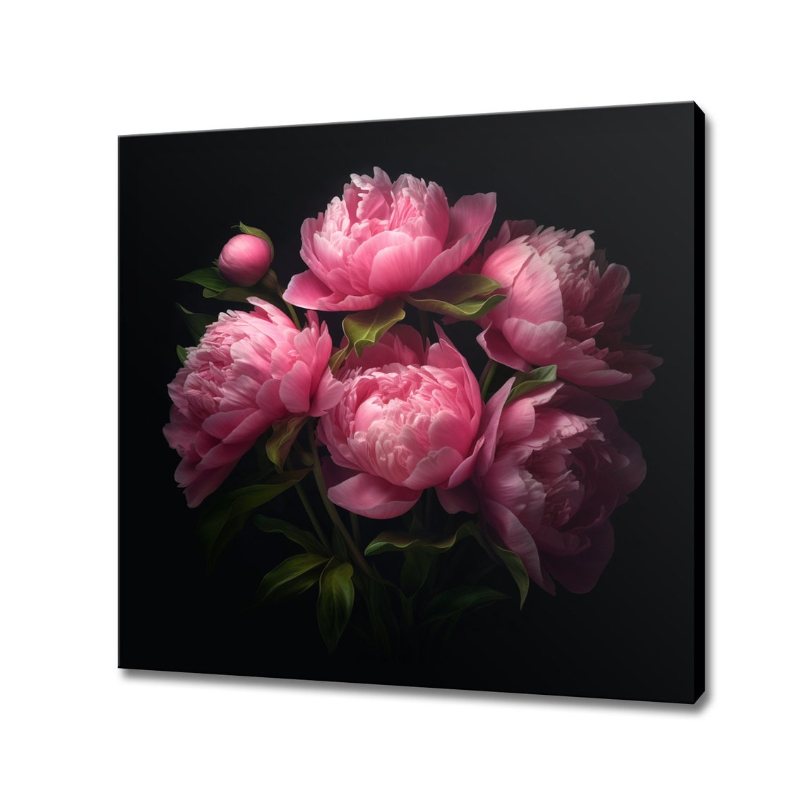 Dark Pink Peony Bouquet On Black Botanical Floral Wall Poster