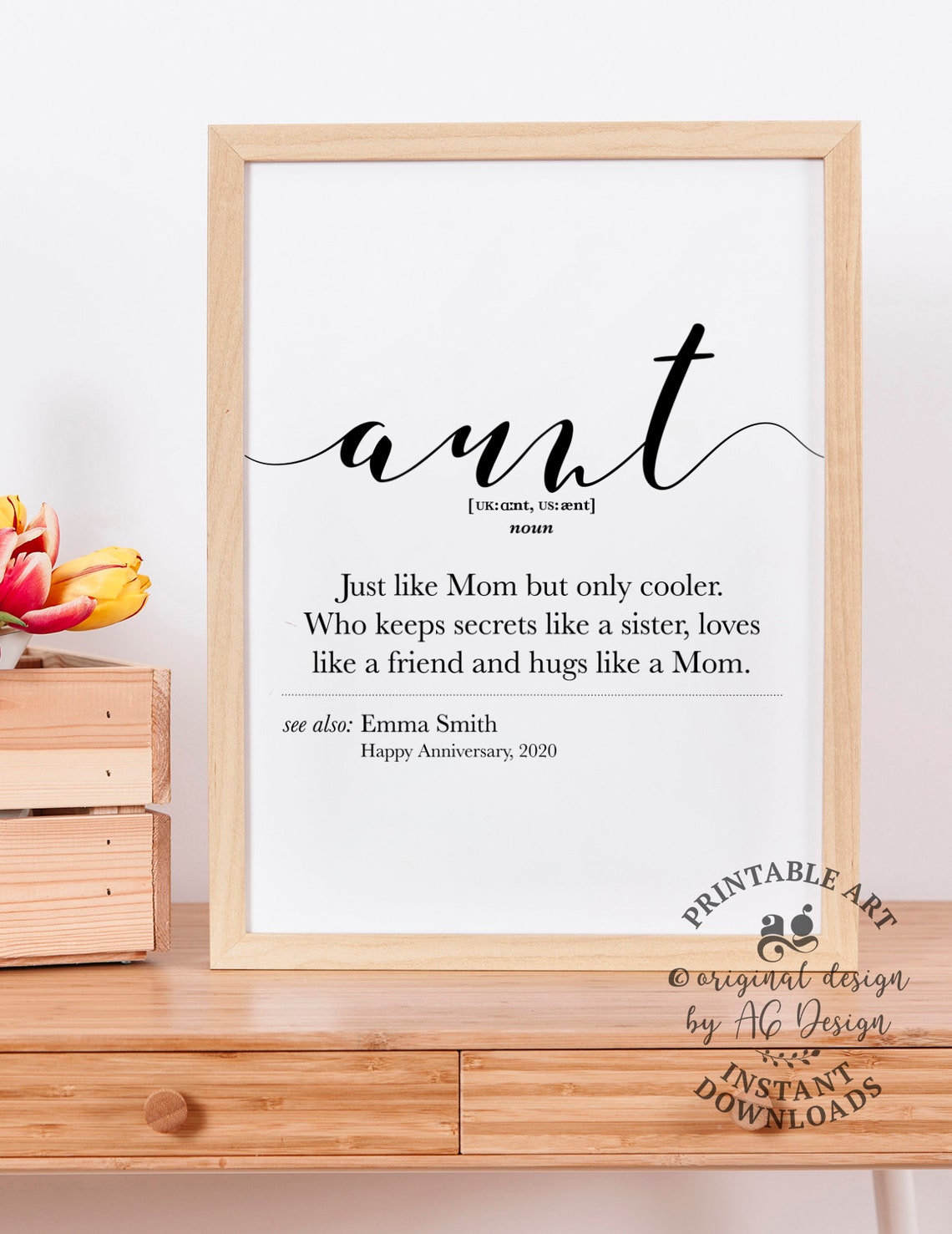 Aunt Definition Dictionary Style Personalized Keepsake Gift Poster