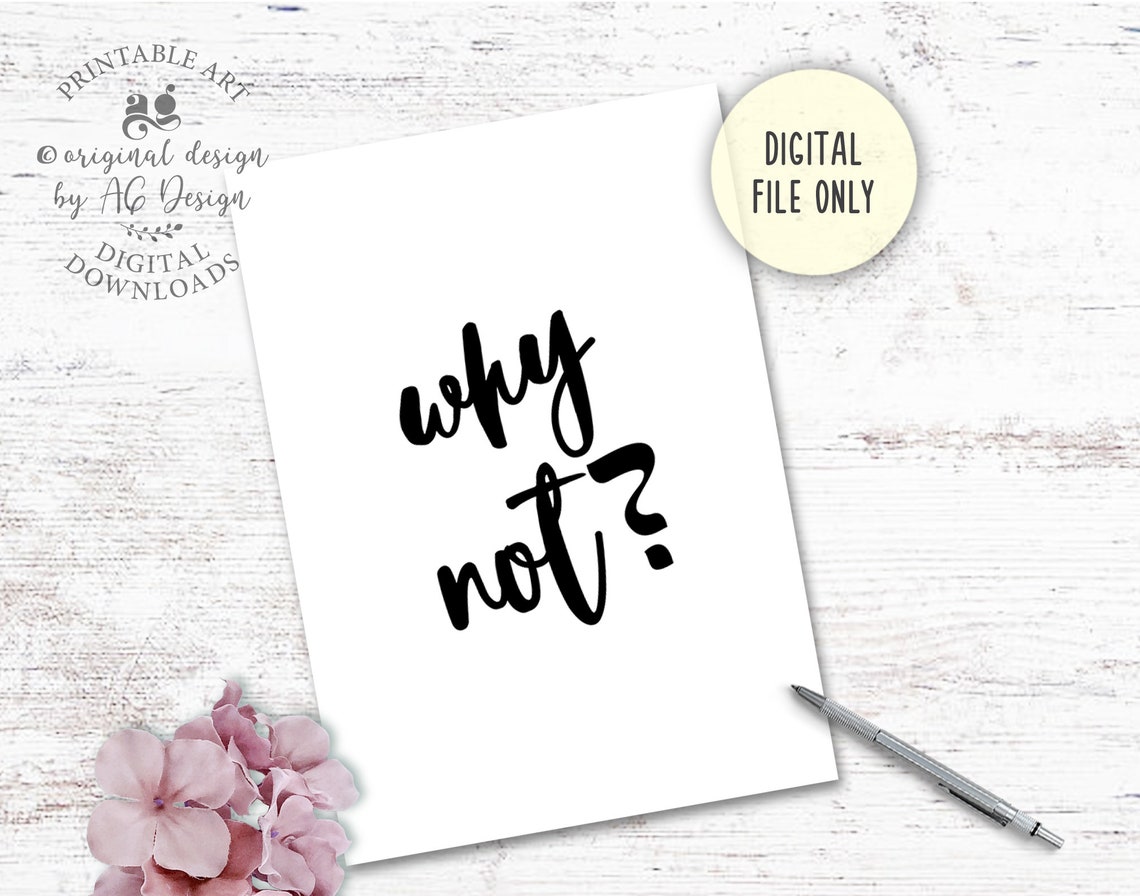 Why Not Typography Poster, Simple Black and White Motivational Wall Decor - Image 2