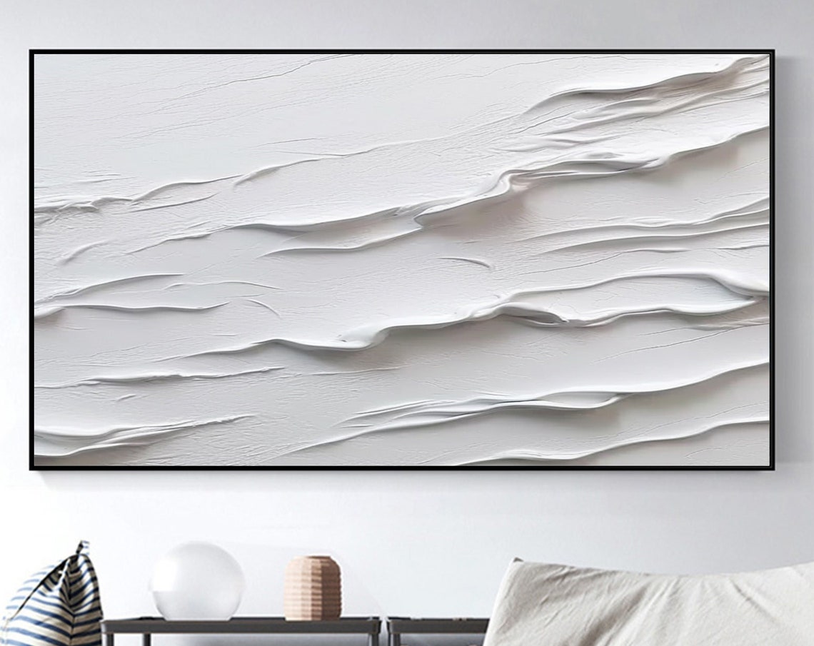 All White Wave Texture Minimalist Sculptural Painting Poster - Image 7