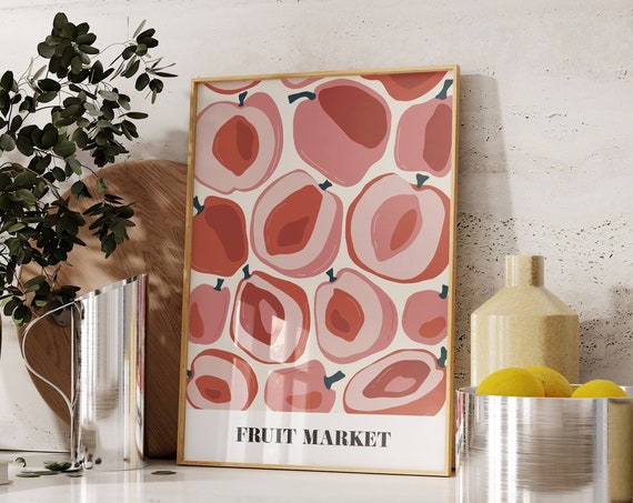 Fruit Market Wall Art Peach Wall Print Fruit Market Print Trendy Kitchen Art Pink Fruit Poster Kitchen Wall Art