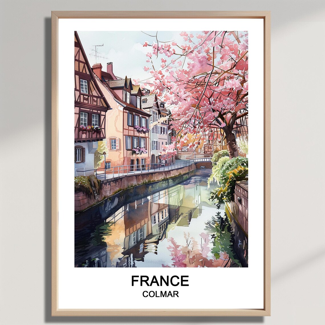 Colmar France Watercolor Poster Canal Half Timbered Houses Travel Art