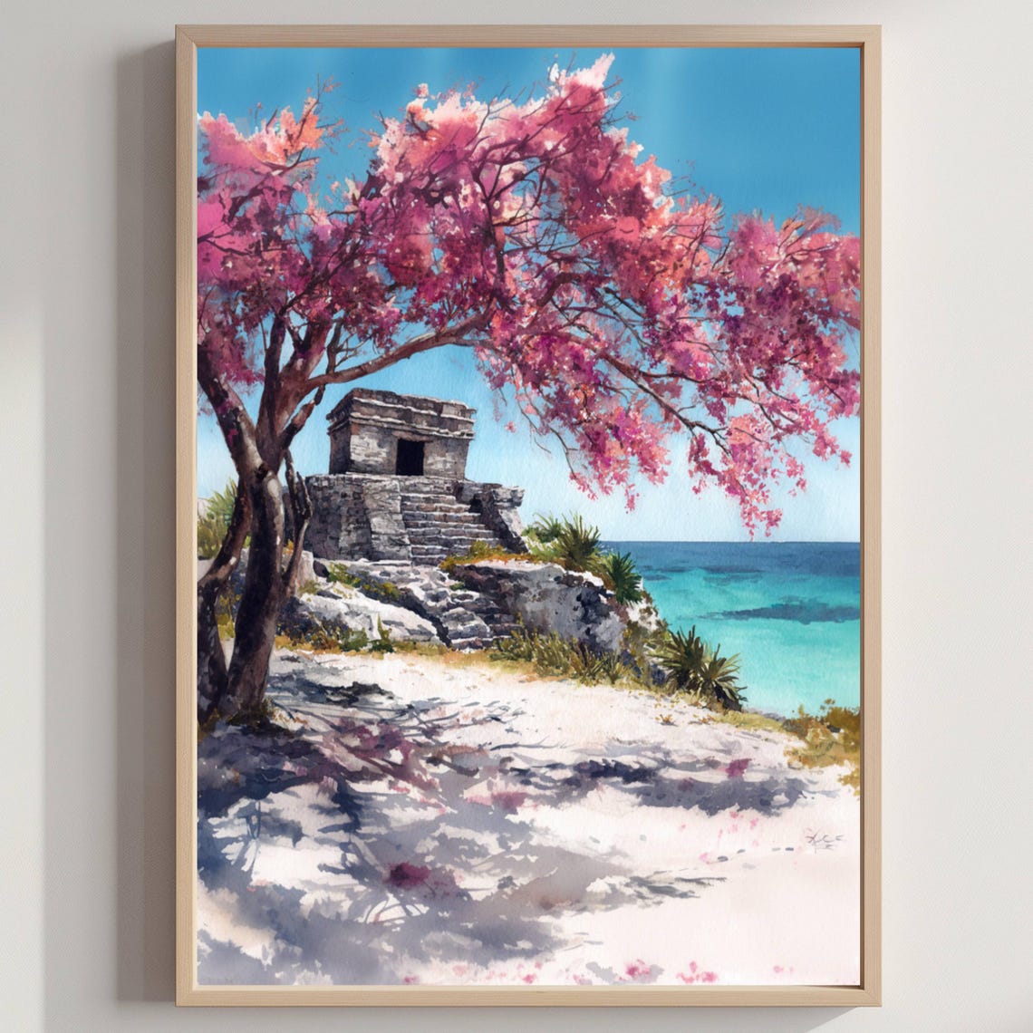 Ixchel Temple Isla Mujeres Mexico Mayan Ruin Beach Watercolor Poster
