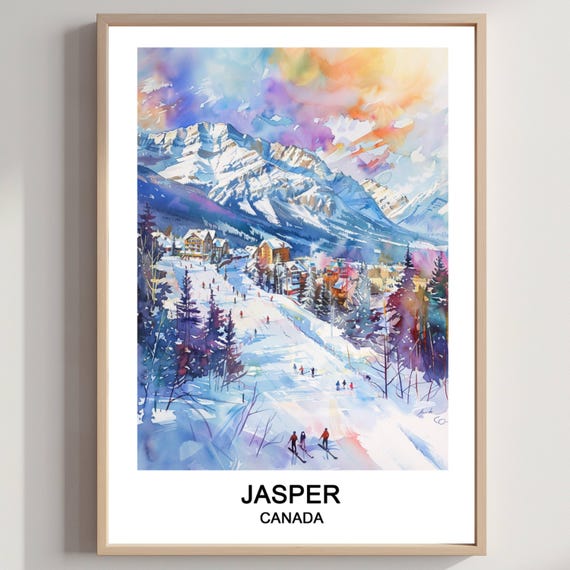 Jasper Ski Resort Watercolor Print Canada Travel Art