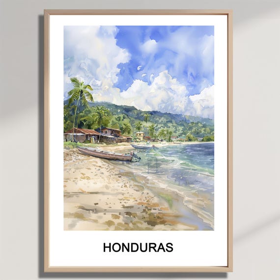 Honduras Watercolor Travel Poster Caribbean Wall Art