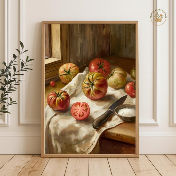 Heirloom Tomato Still Life Rustic Kitchen Oil Painting Poster