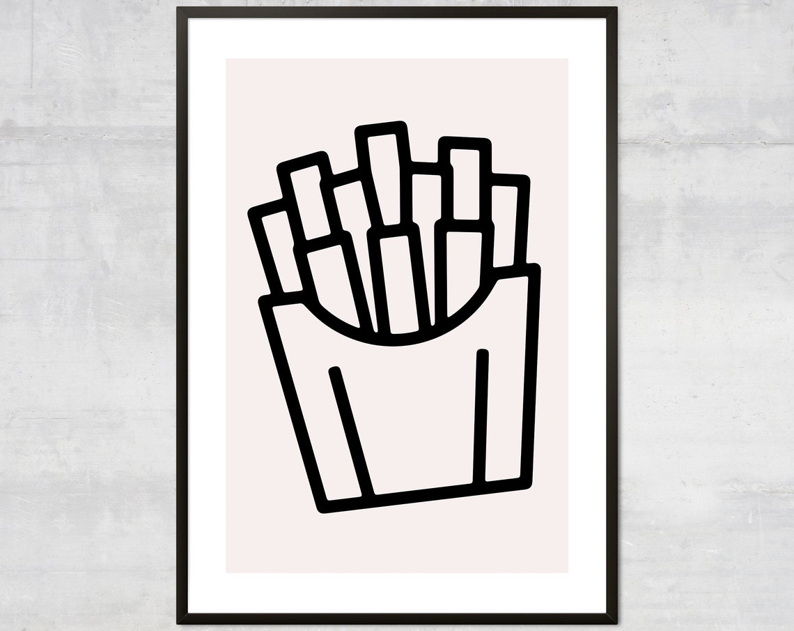 French Fries Art Fast Food Minimalist Bohemian Decor Nursery Kitchen Wall Print