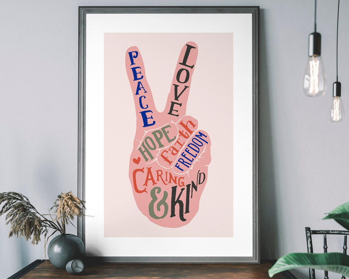 Peace Sign Love Inspirational Minimalist Bohemian Art Print