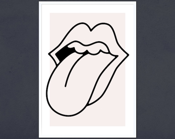 Playful Tongue Out Lips Outline Minimalist Black Line Art Poster
