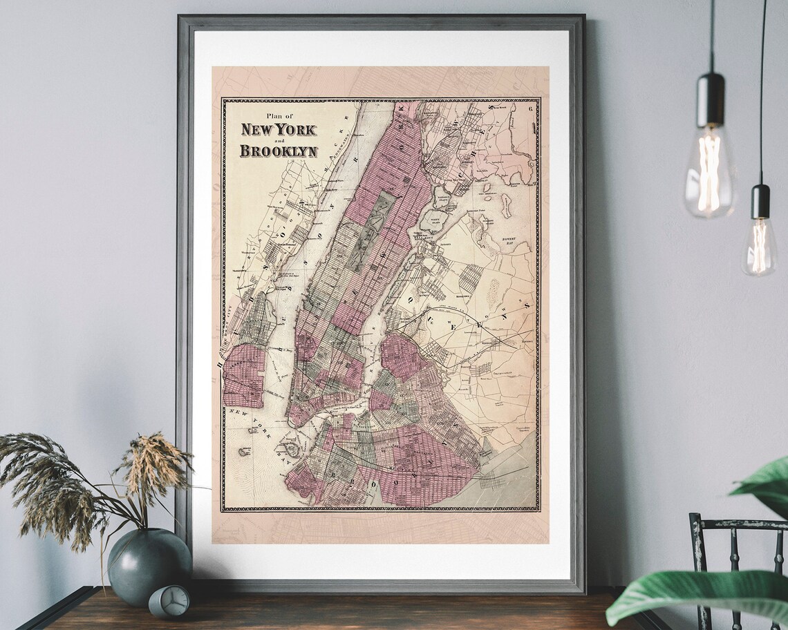 Vintage New York City Map, Antique Travel Poster