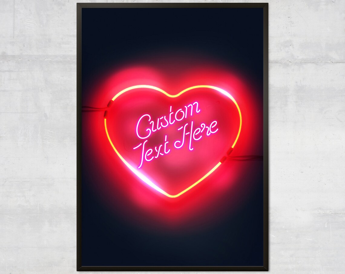 Personalized Heart Print, Custom Neon Valentines Art Print