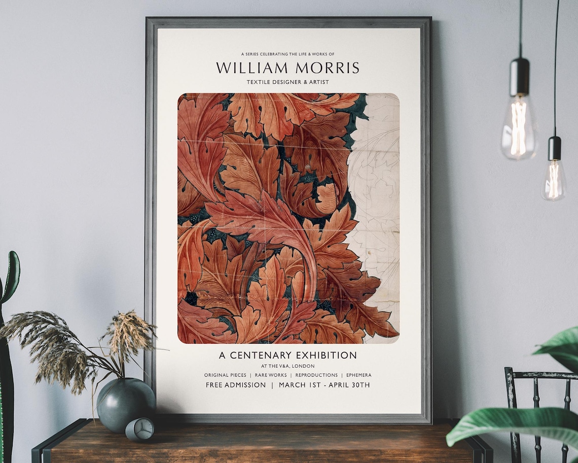 William Morris Exhibition Poster, Vintage Botanical Art Print
