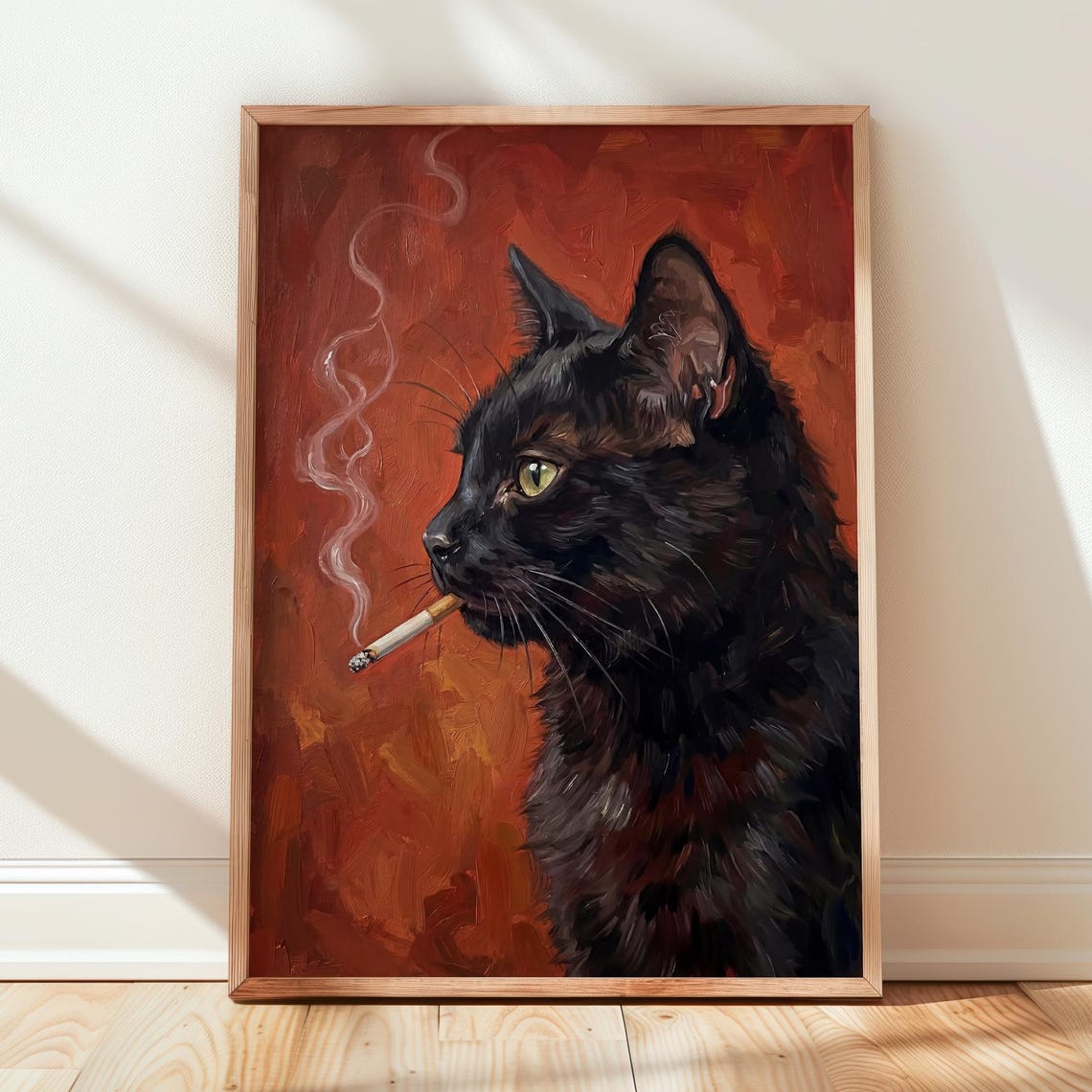 Black Cat With A Cigarette Poster Funky Wall Art