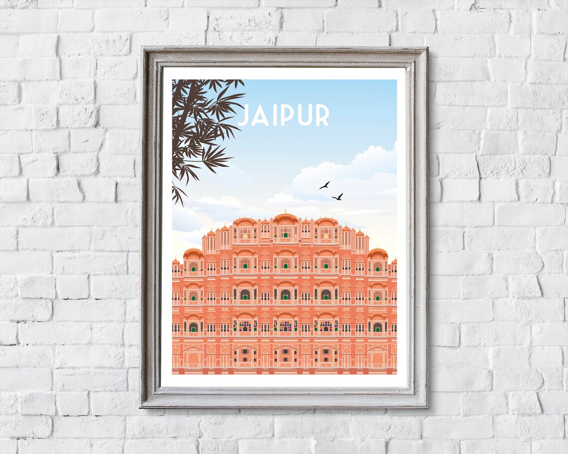 Jaipur India Hawa Mahal Pink Palace India Retro Travel Poster - Image 2