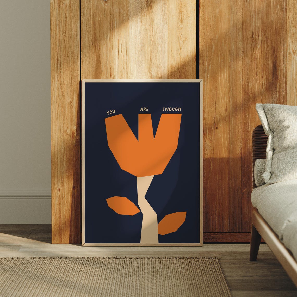 You Are Enough Bold Orange Flower Mental Health Affirmation Poster