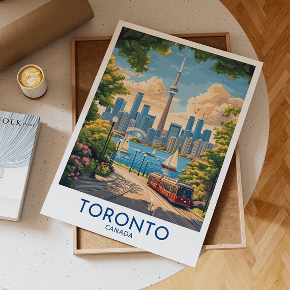 Toronto Canada CN Tower Red Streetcar Summer Skyline View Poster
