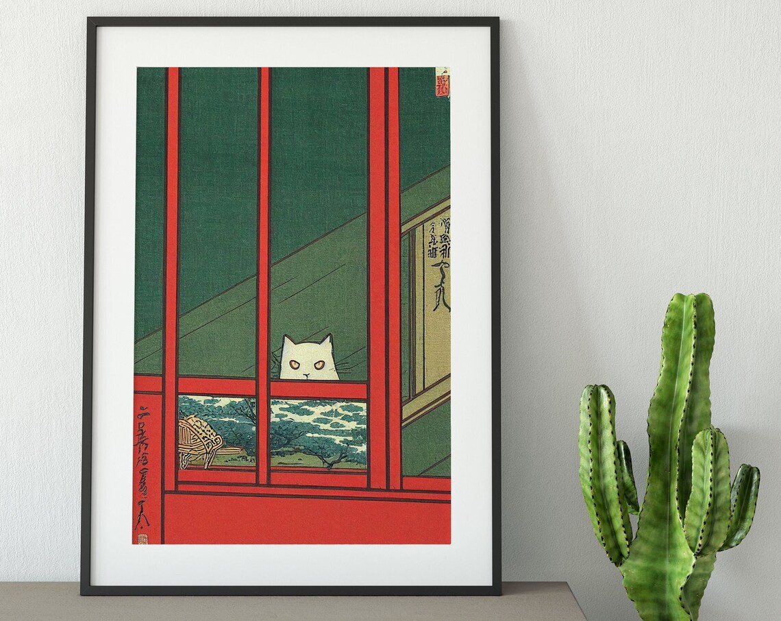 Japanese Cat In The Window, Illustration Print