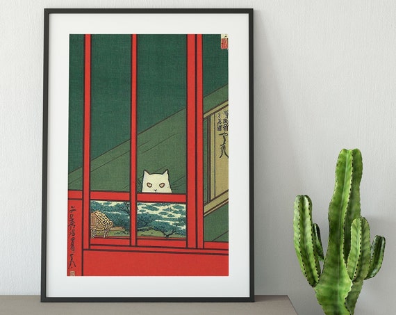 Japanese Cat In The Window, Illustration Print