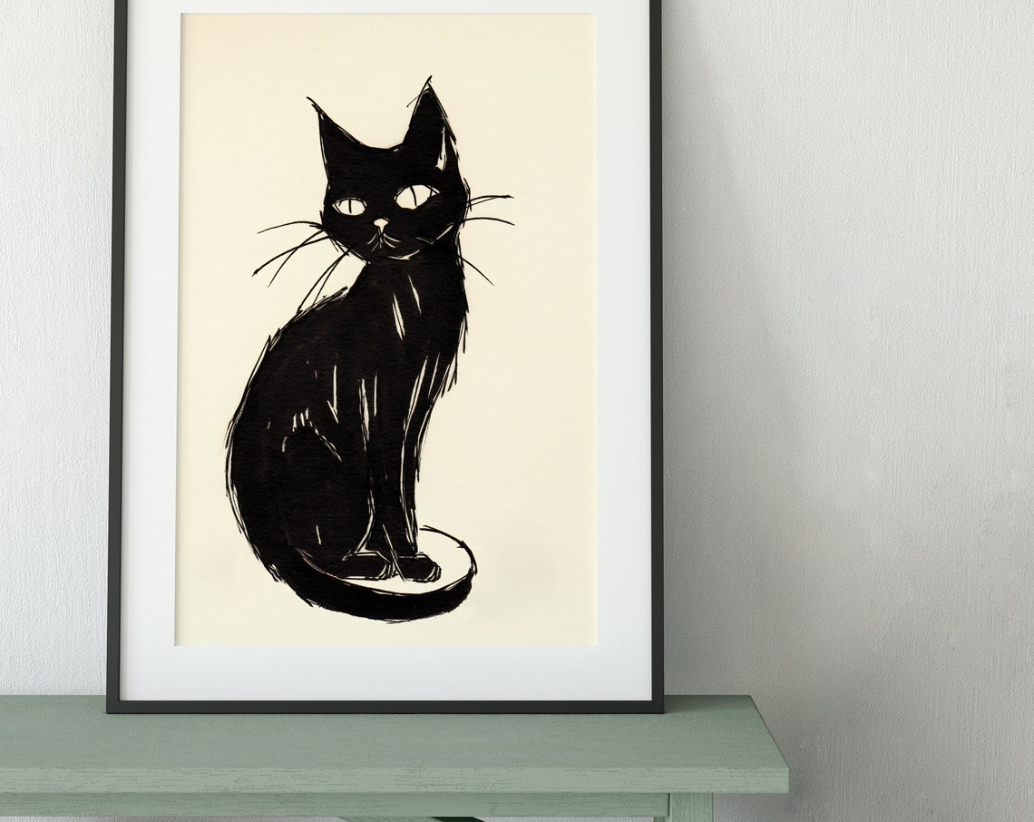Black Japanese Cat - Illustration Print - Image 2