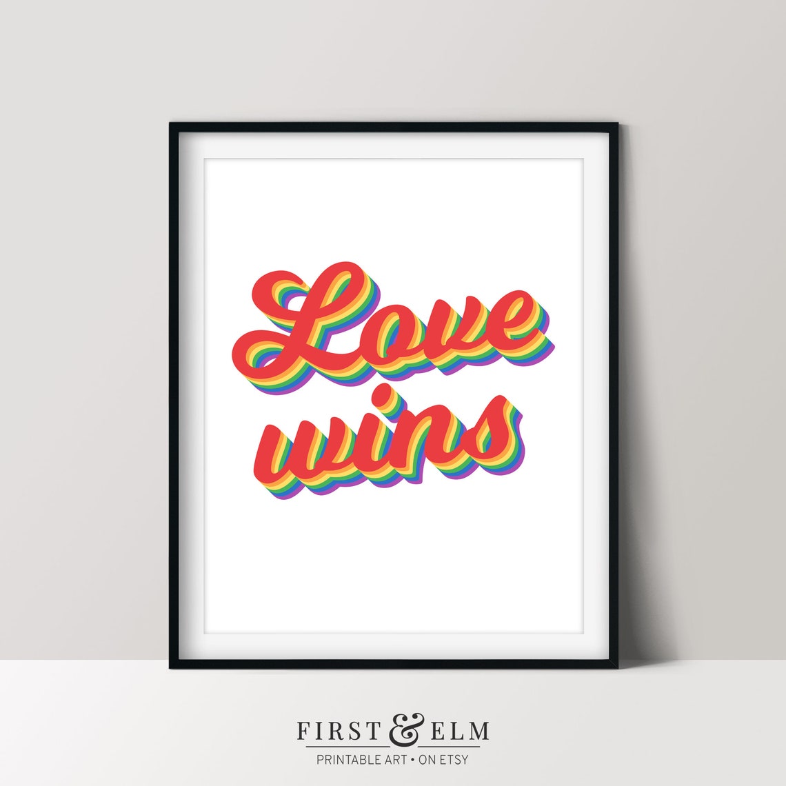 Love Wins Rainbow Script LGBT Pride Equality Statement Wall Art