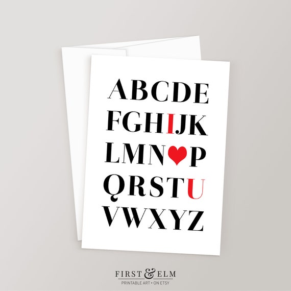 I Love You Alphabet Poster Abcs I Heart U Cute Card For Teacher Instant