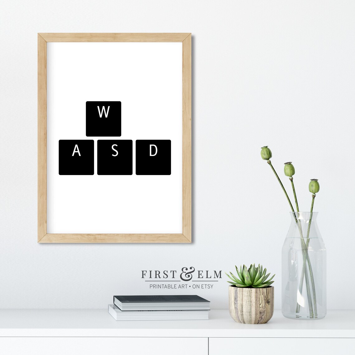 WASD Keyboard Keys Minimalist Black White Gamer Setup Art Print - Image 2