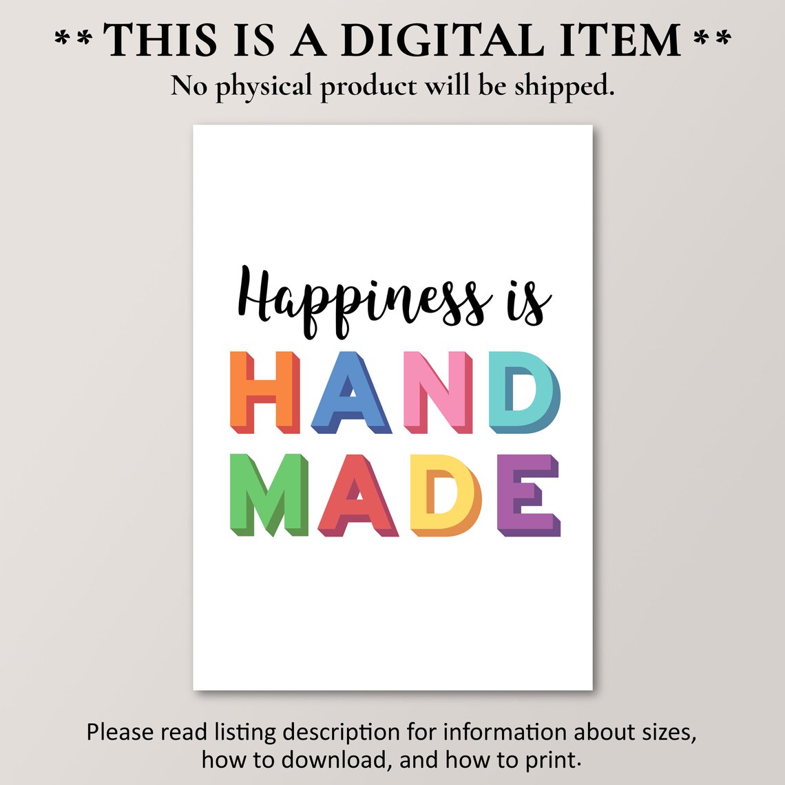 Happiness Is Hand Made Colorful Block Letters Craft Room Fun Poster - Image 4