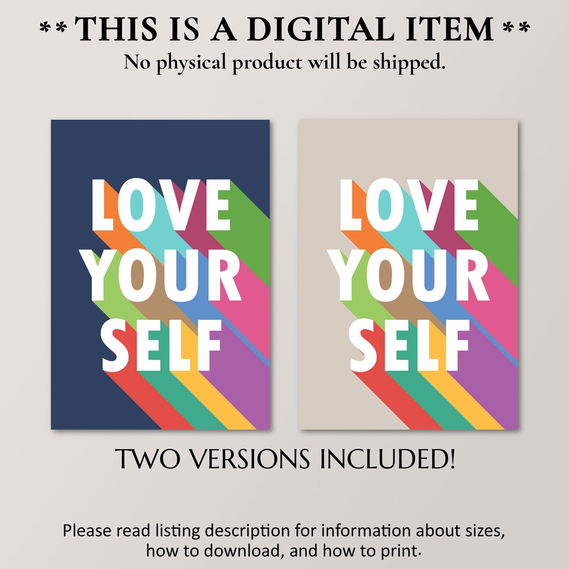 Love Your Self Rainbow Navy Blue Self Care Motivational Wall Poster - Image 4