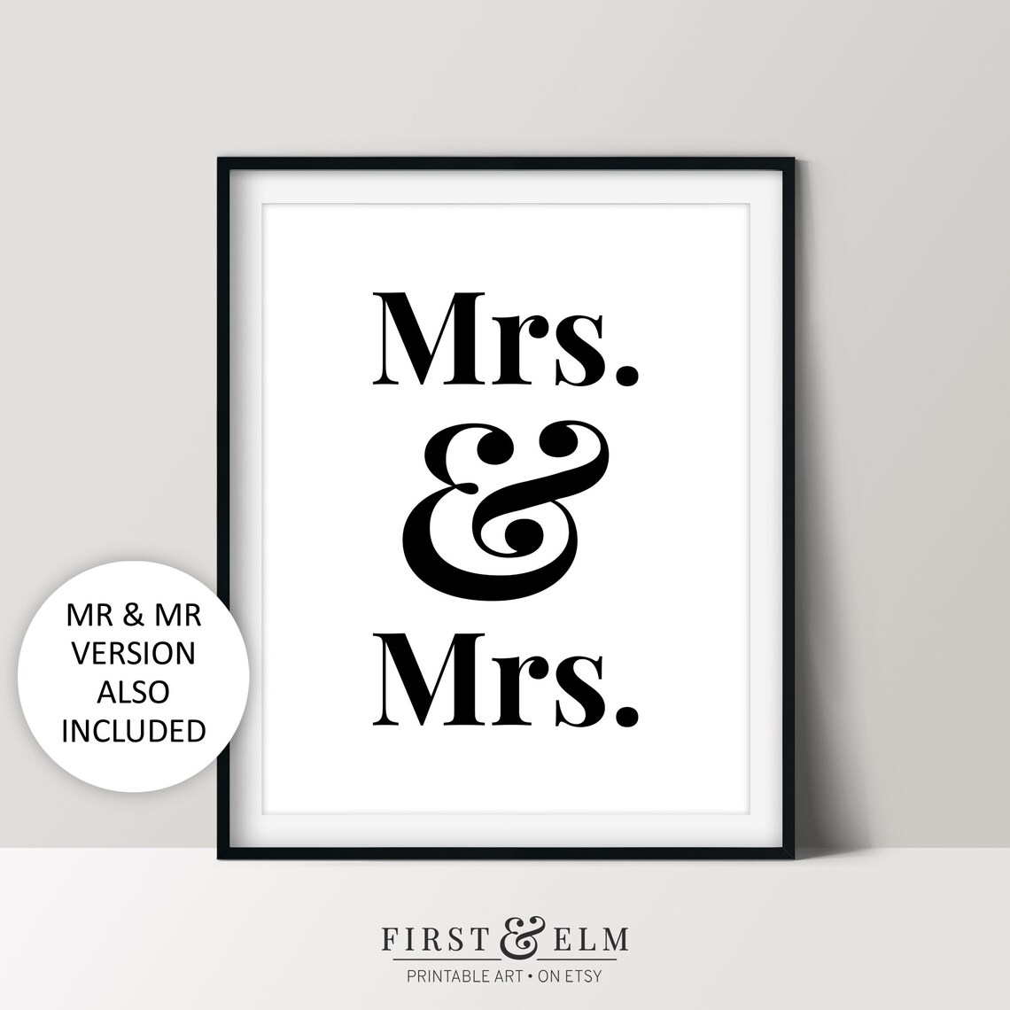 Mrs and Mrs Wedding Sign LGBTQ Pride Couple Decor Minimalist Poster