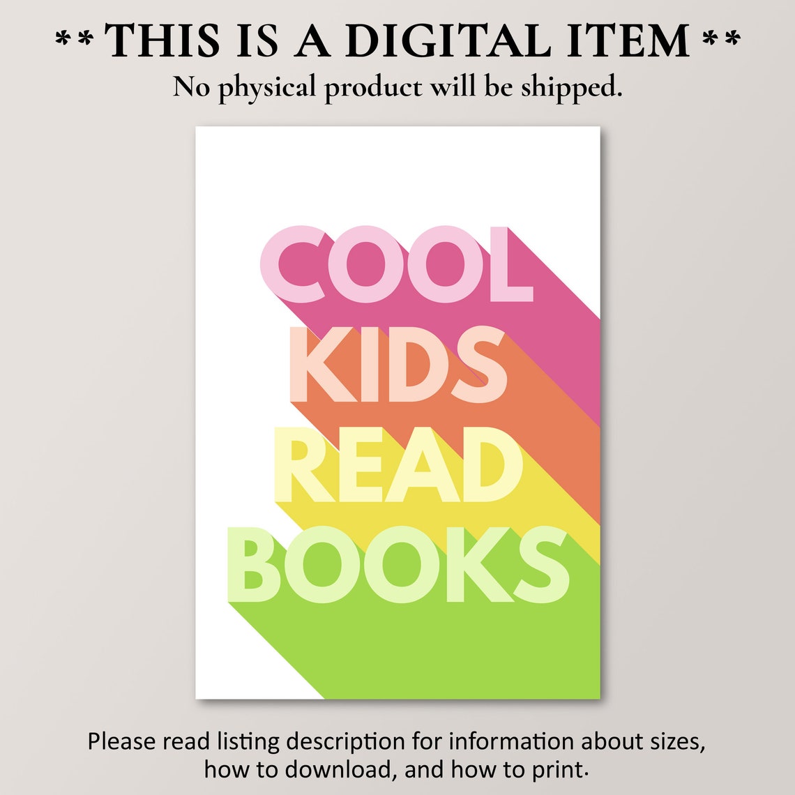 Cool Kids Read Books Fun Rainbow Long Shadow Classroom Poster - Image 2