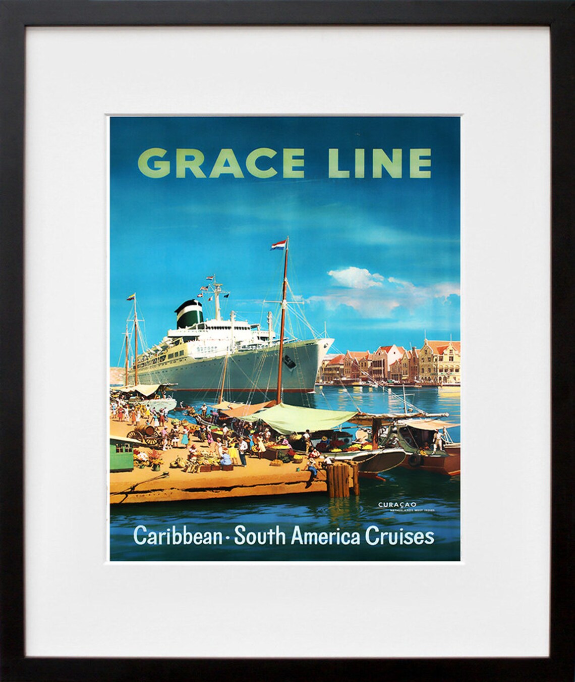 Curacao Caribbean Travel Poster, Grace Line Art - Image 2
