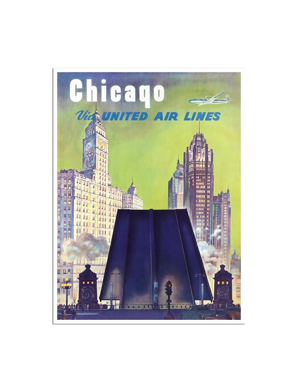 Chicago Retro Travel Poster, Home Decor Art Print