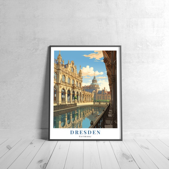 Dresden Vintage Travel Poster Retro Germany Art Print Colorful Home Decor Wall Unique Gift