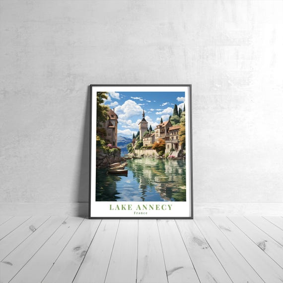 Lake Annecy Vintage Travel Poster Retro France Art Print Colorful Home Decor Wall Unique Gift