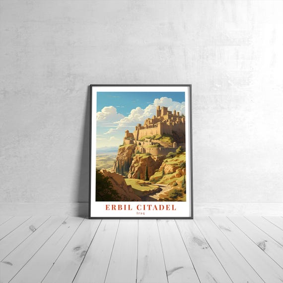 Erbil Citadel Vintage Travel Poster Retro Iraq Art Print Colorful Home Decor Wall Unique Gift