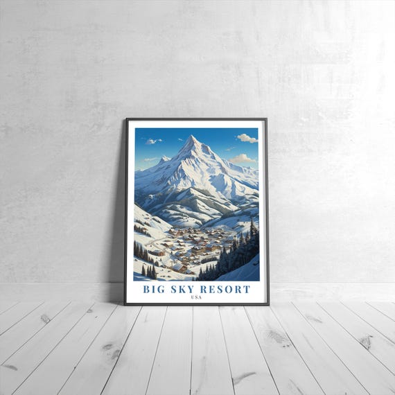 Big Sky Resort Vintage Travel Poster Retro Usa Art Print Colorful Home Decor Wall Unique Gift