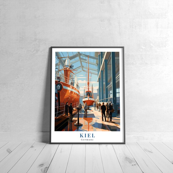 Kiel Germany Historic Ships Maritime Museum Vintage Travel Poster